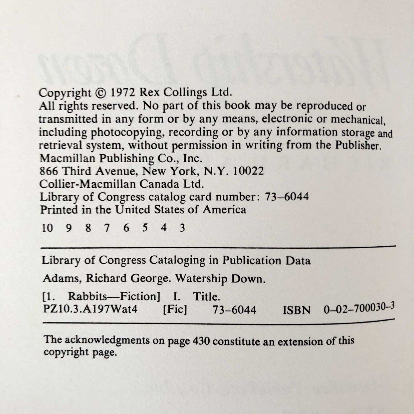 Watership Down by Richard Adams [U.S. FIRST EDITION] 1973