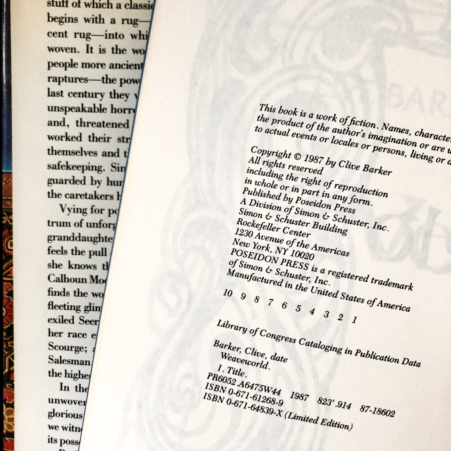 Weaveworld by Clive Barker [FIRST EDITION / FIRST PRINTING] - Bookshop Apocalypse