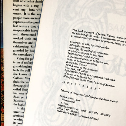 Weaveworld by Clive Barker [FIRST EDITION / FIRST PRINTING] - Bookshop Apocalypse