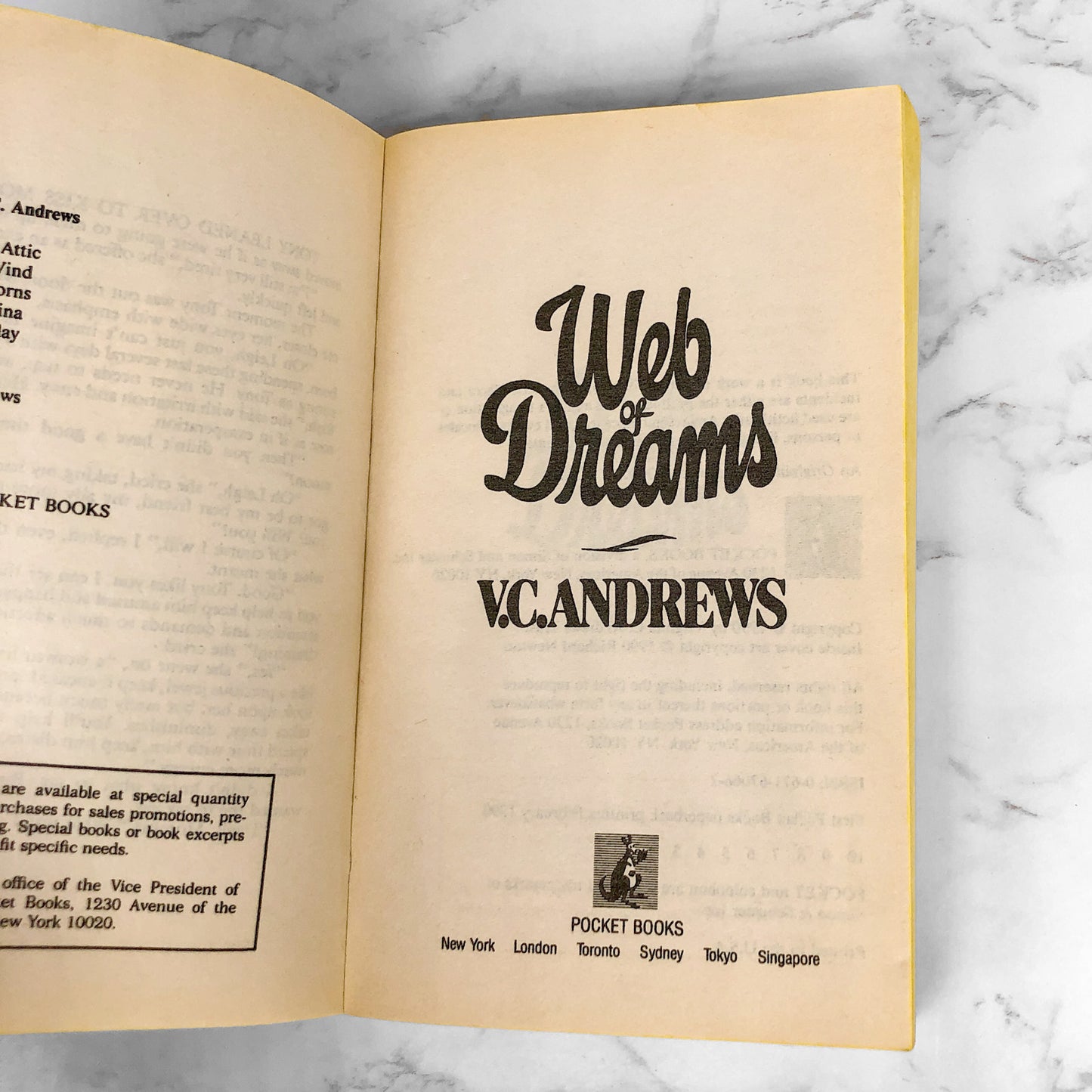 Web of Dreams by V.C. Andrews [FIRST PAPERBACK PRINTING] 1990