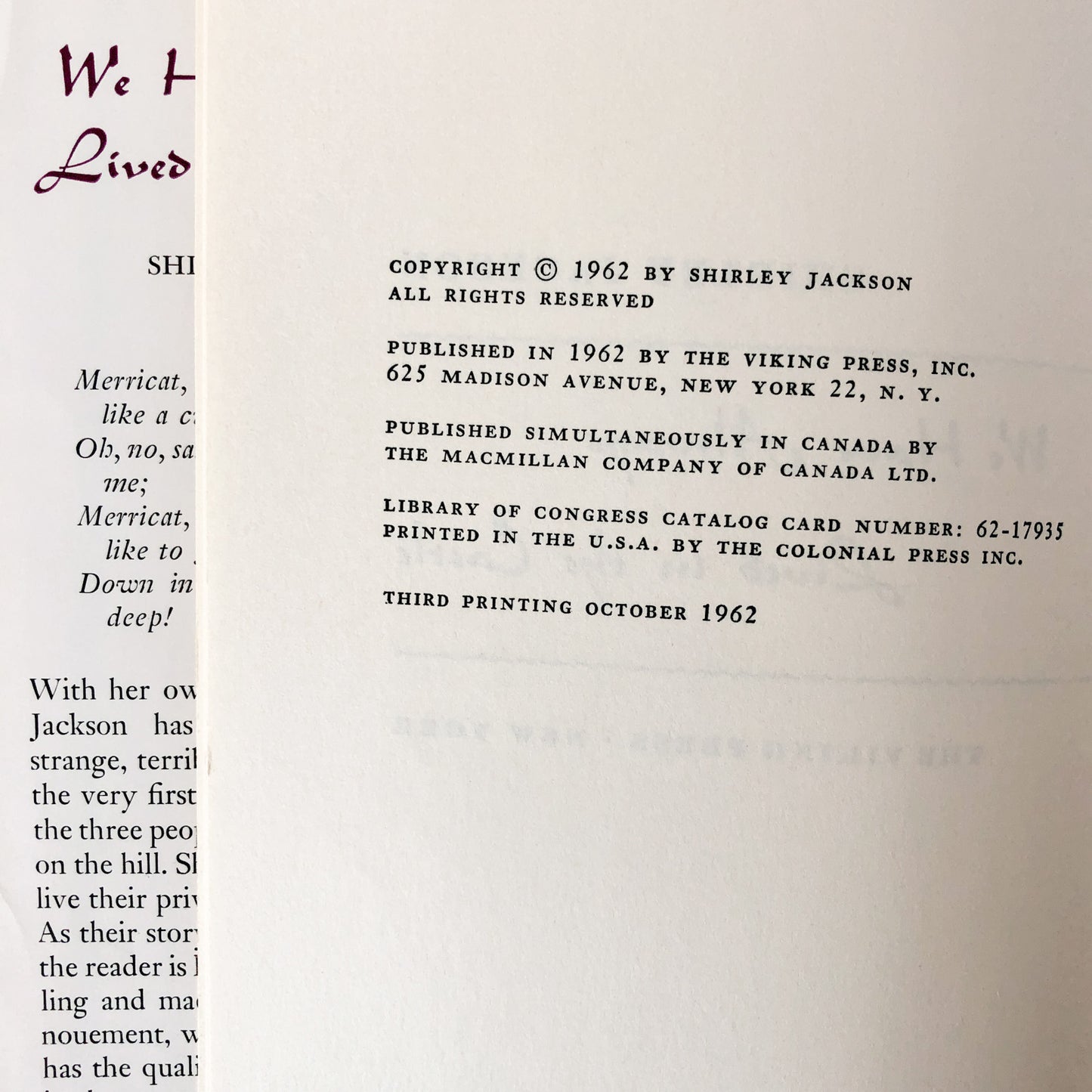 We Have Always Lived in the Castle by Shirley Jackson [FIRST EDITION / 1962]