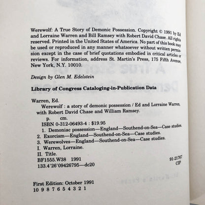 Werewolf by Ed and Lorraine Warren [FIRST EDITION / FIRST PRINTING]