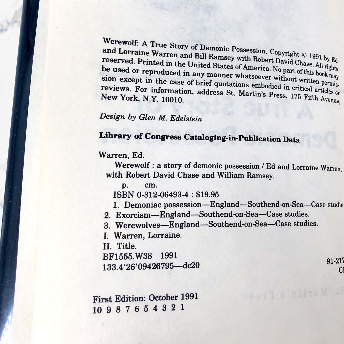 Werewolf by Ed and Lorraine Warren [FIRST EDITION • FIRST PRINTING] 1991