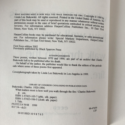What Matters Most is How Well You Walk Through the Fire by Charles Bukowski - Bookshop Apocalypse