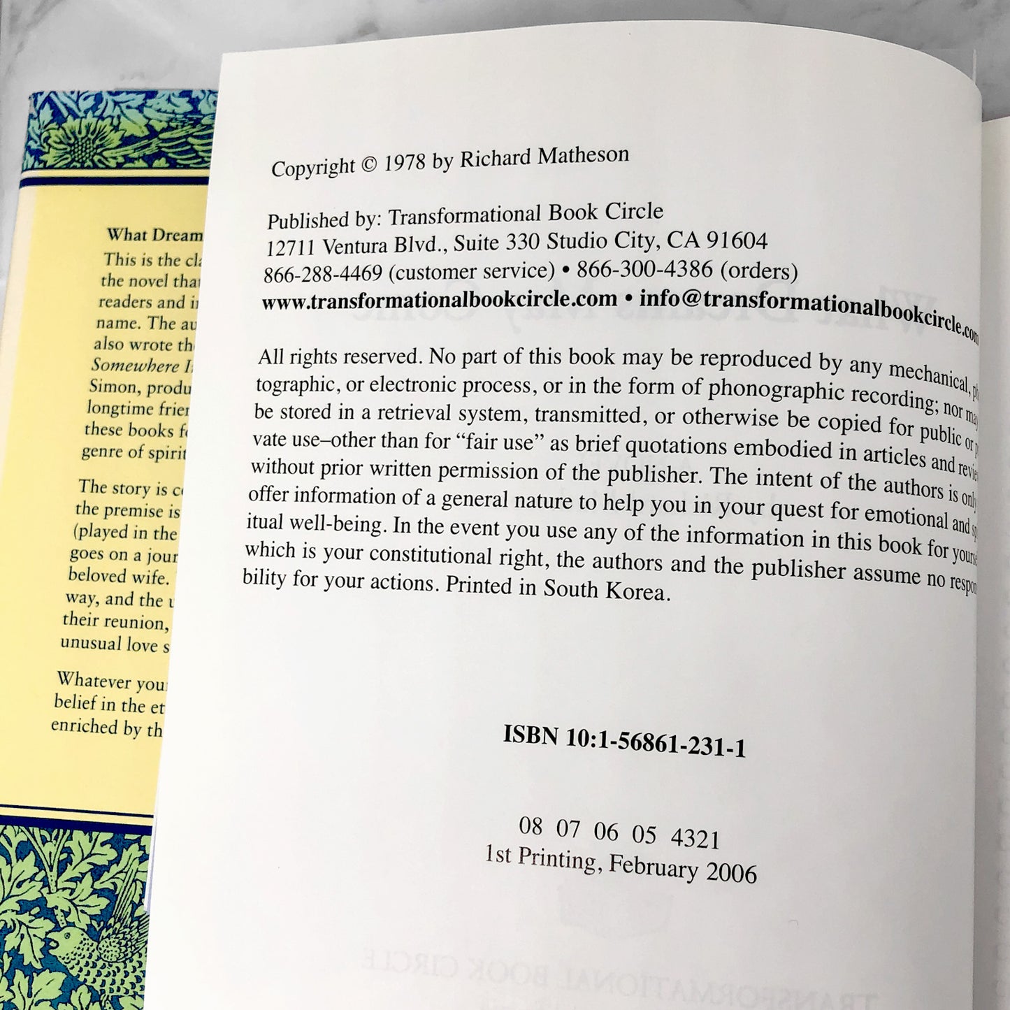 What Dreams May Come by Richard Matheson [HARDCOVER + CD] 2006 • Transformational Book Circle