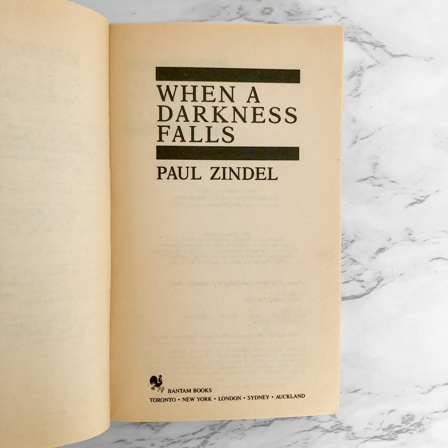 When a Darkness Falls by Paul Zindel [FIRST PAPERBACK PRINTING / 1985]