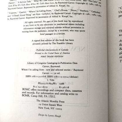 Where I'm Calling From by Raymond Carver [FIRST EDITION PAPERBACK]