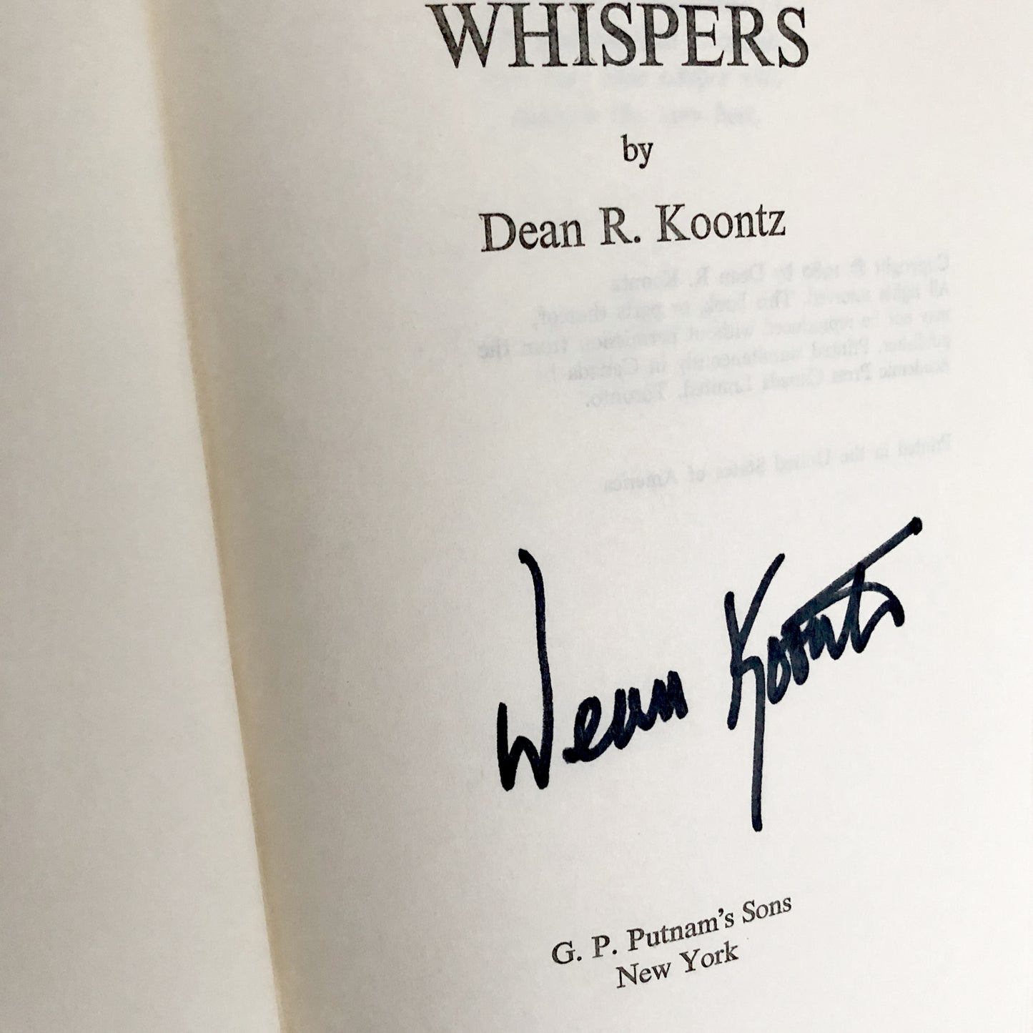 Whispers by Dean Koontz SIGNED! [FIRST BOOK CLUB EDITION / 1980]