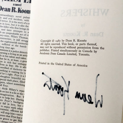 Whispers by Dean Koontz SIGNED! [FIRST BOOK CLUB EDITION / 1980]