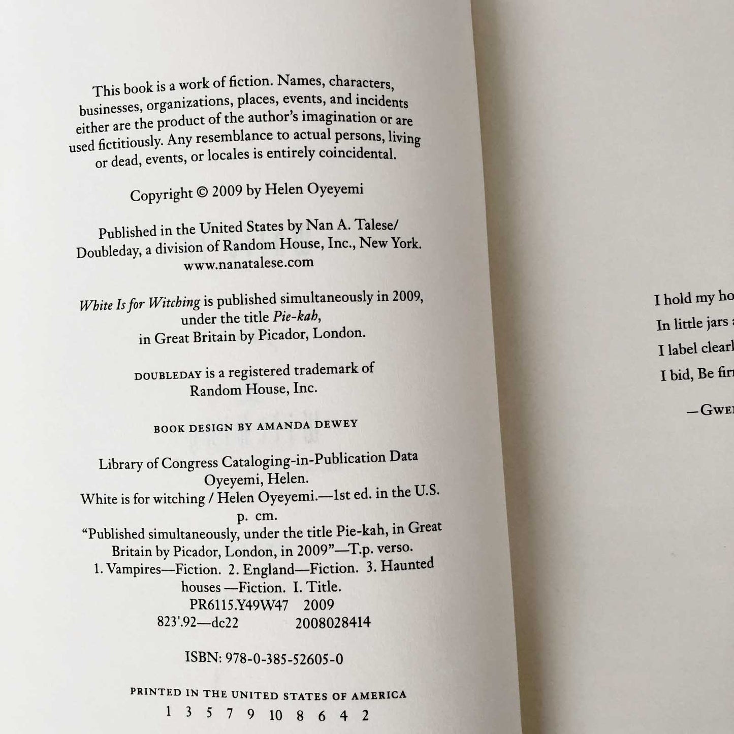 White is For Witching by Helen Oyeyemi [FIRST EDITION / FIRST PRINTING] 2009