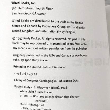 White Light by Rudy Rucker [TRADE PAPERBACK] 1997 • Hardwired
