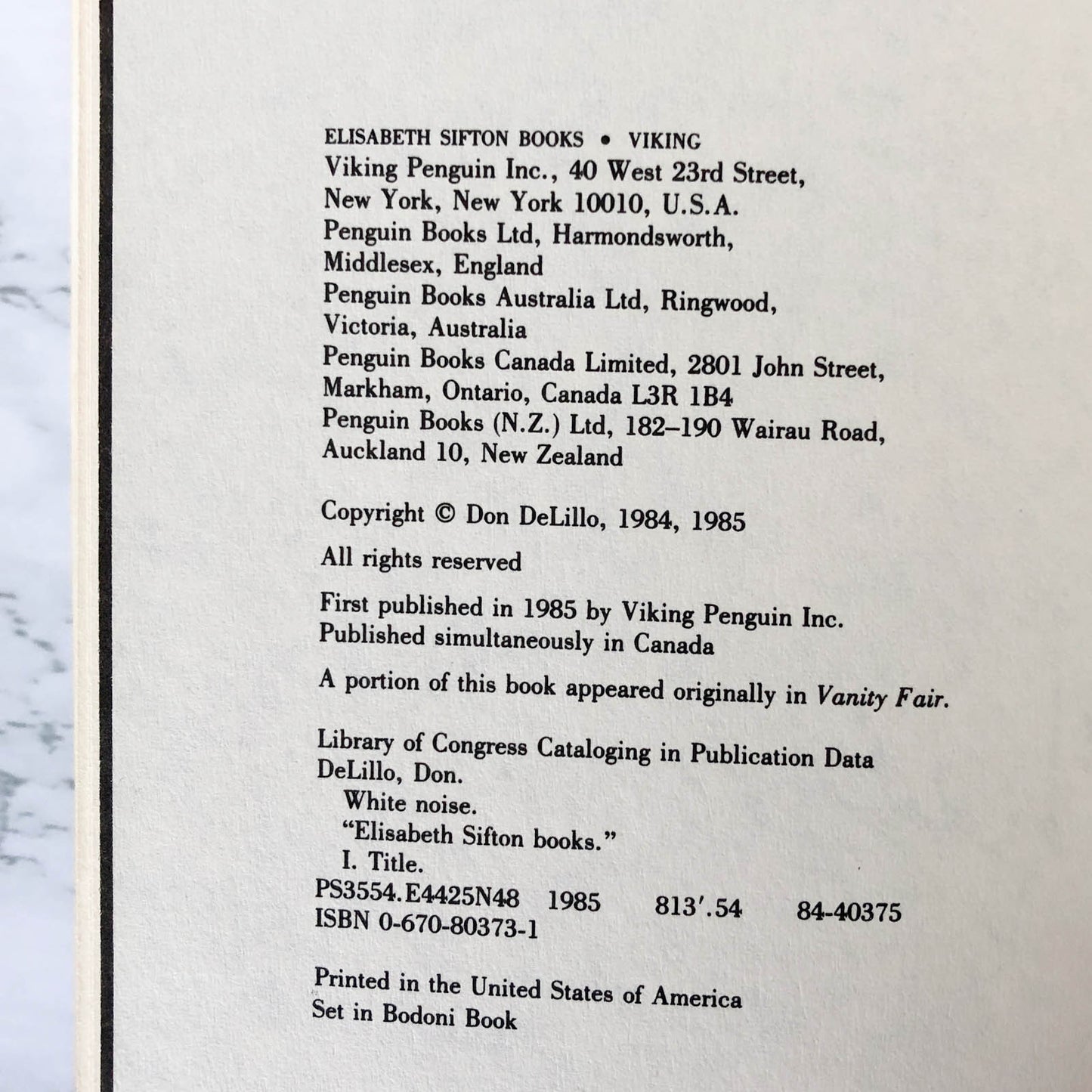 White Noise by Don Delillo [FIRST BOOK CLUB EDITION / 1985]