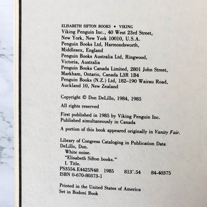 White Noise by Don Delillo [FIRST BOOK CLUB EDITION / 1985]