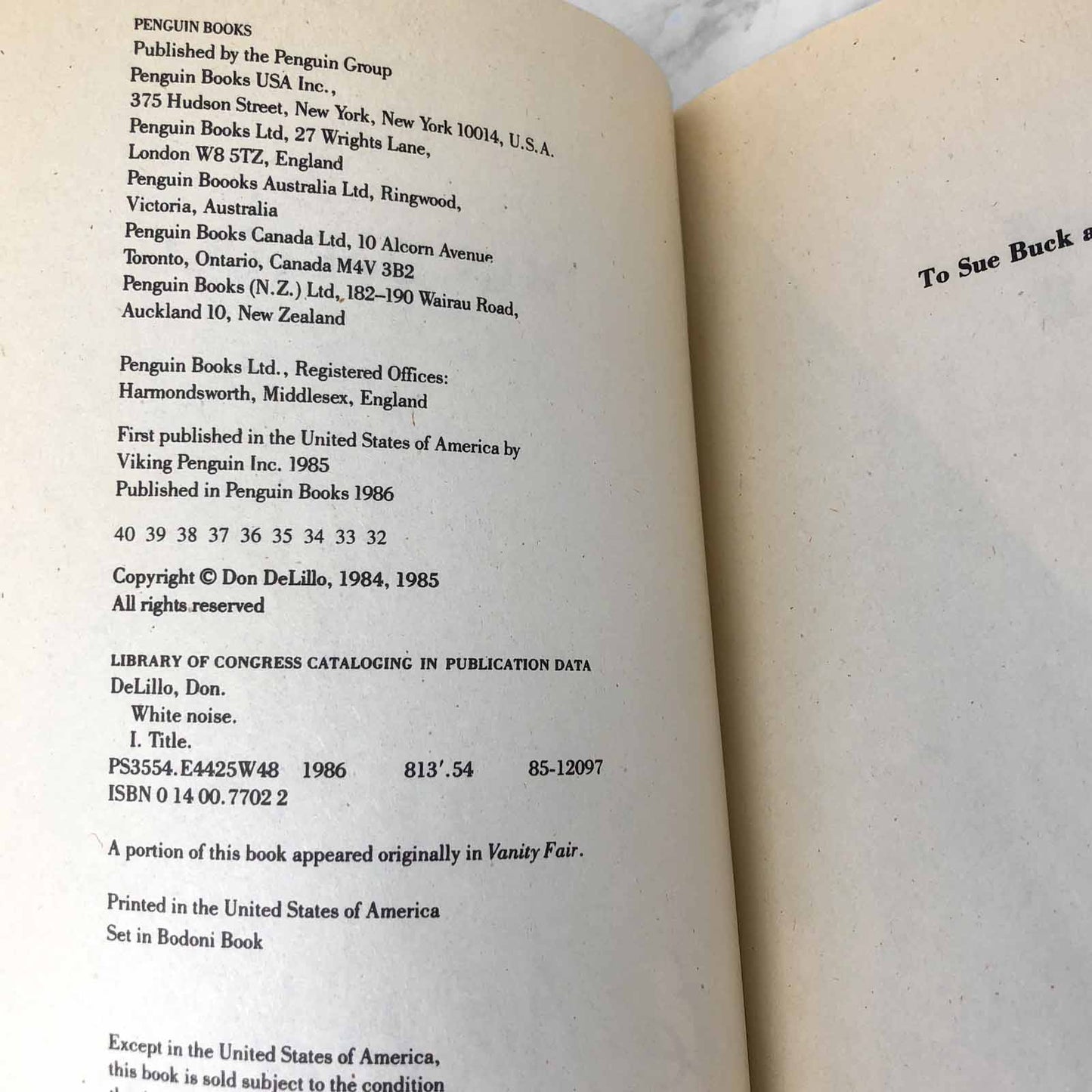 White Noise by Don Delillo [TRADE PAPERBACK] 1986 • Penguin