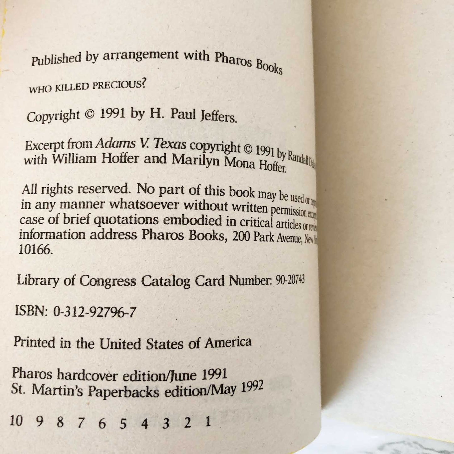 Who Killed Precious by H. Paul Jeffers [1992 PAPERBACK]