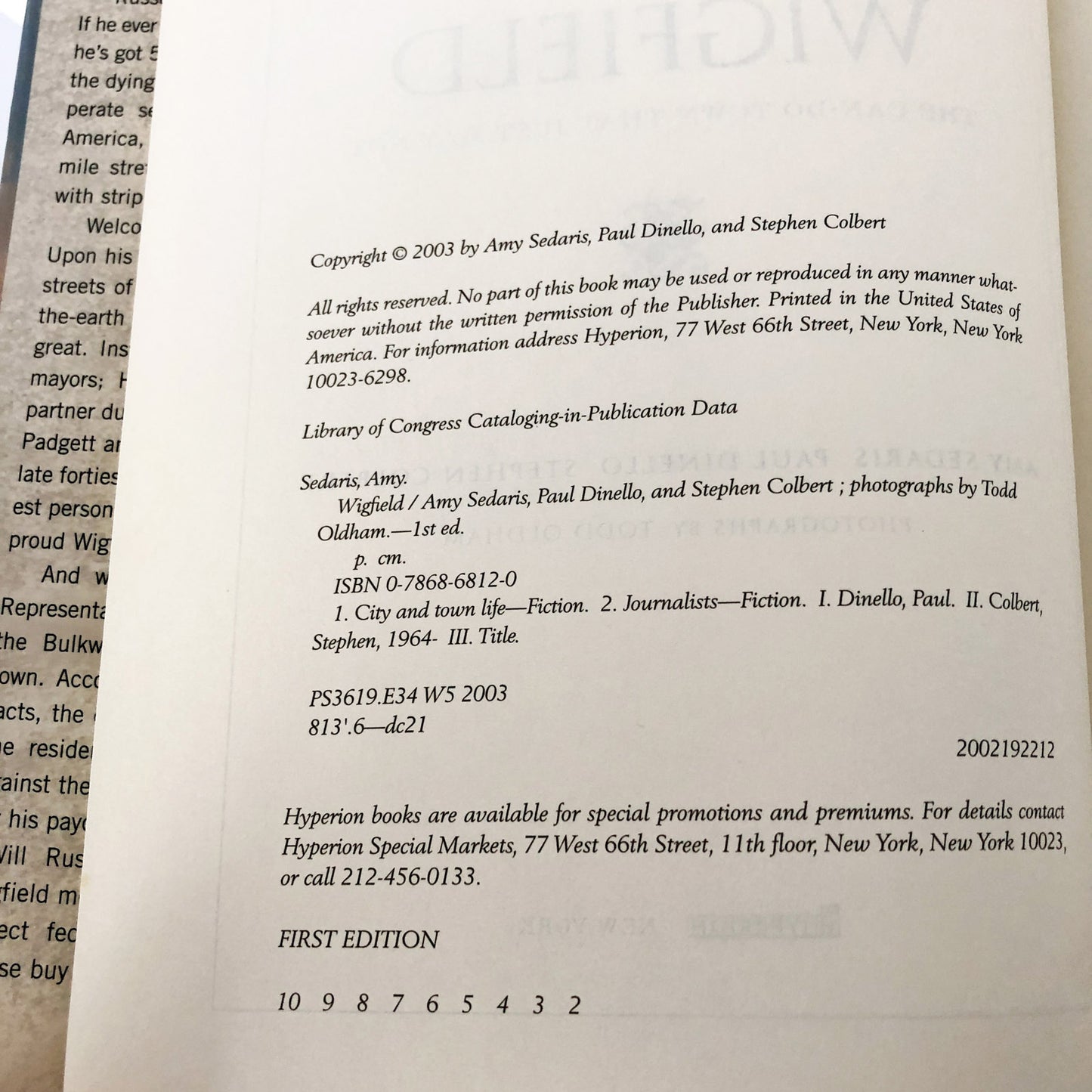 Wigfield by Amy Sedaris, Stephen Colbert & Paul Dinello [FIRST EDITION] 2003