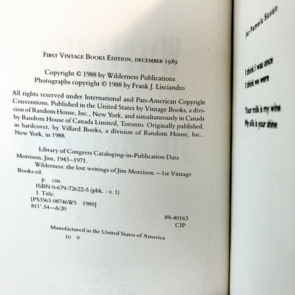 Wilderness: The Lost Writings of Jim Morrison, Vol. 1 [1989 PAPERBACK]
