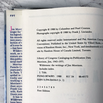 Wilderness: The Lost Writings of Jim Morrison, Vol. 1 [FIRST EDITION] - Bookshop Apocalypse