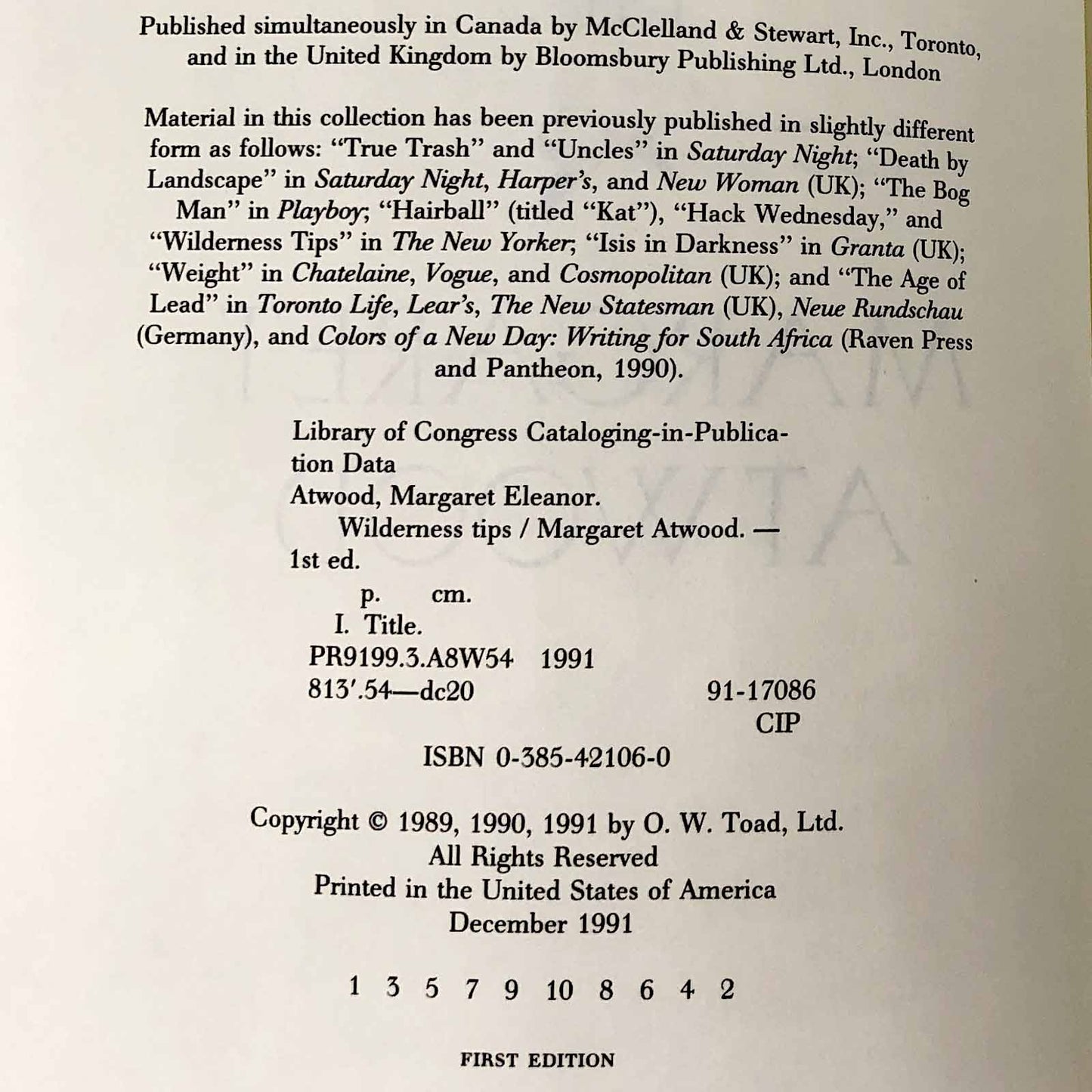 Wilderness Tips by Margaret Atwood [U.S. FIRST EDITION • FIRST PRINTING] 1991