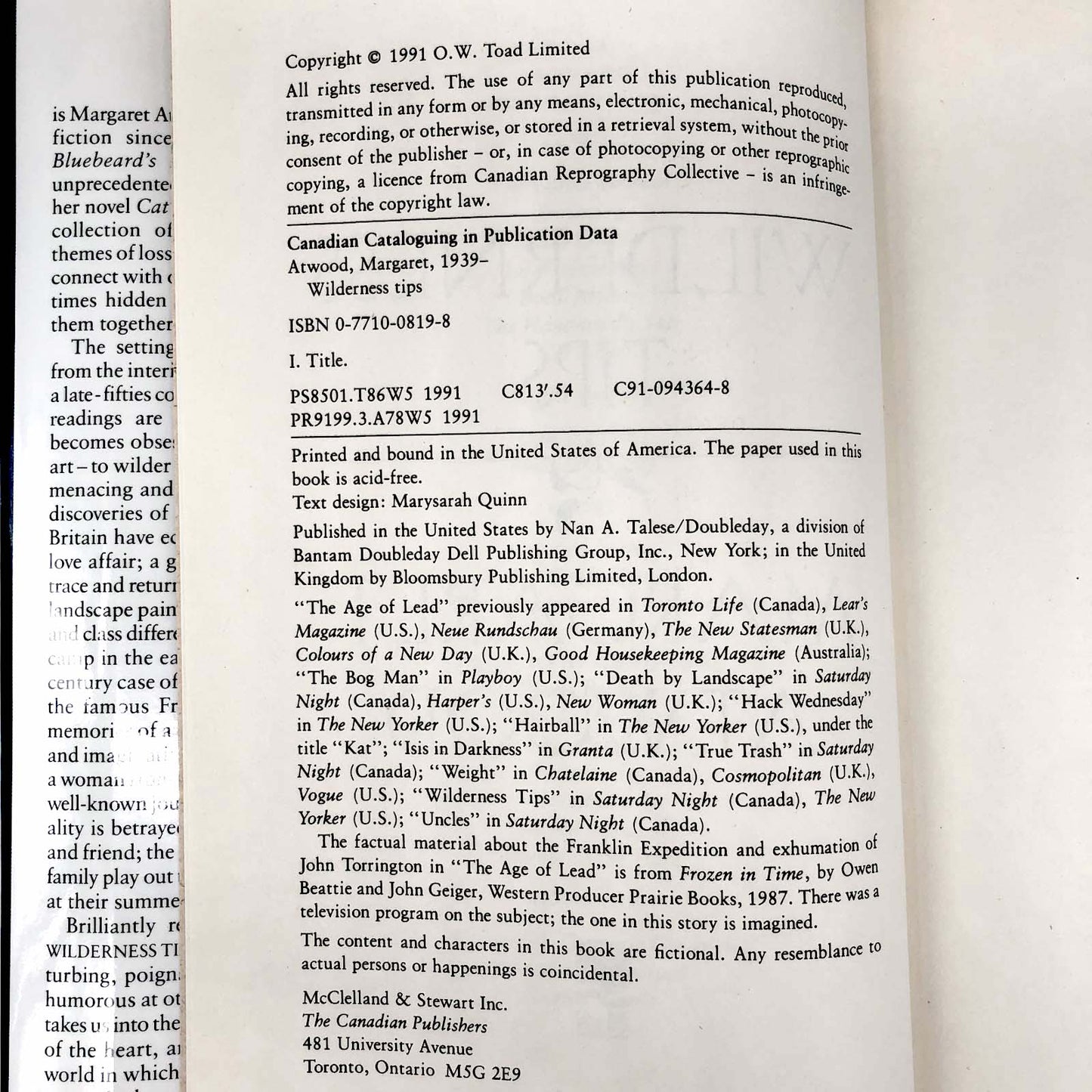 Wilderness Tips by Margaret Atwood [CA FIRST EDITION / FIRST PRINTING] 1991❧ Mccelland & Stewart