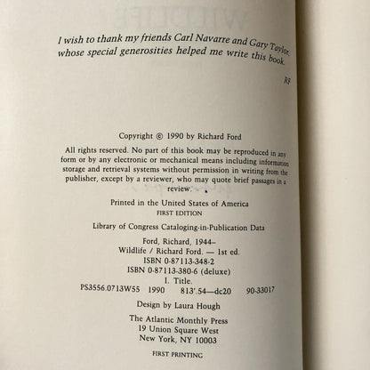 Wildlife by Richard Ford SIGNED! [FIRST EDITION] - Bookshop Apocalypse