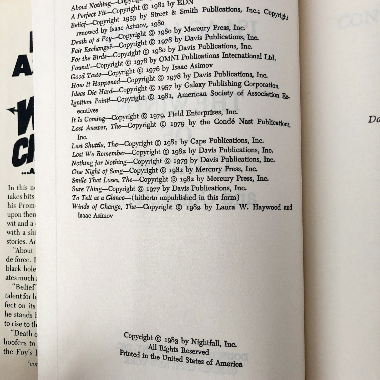 The Winds of Change & Other Stories by Isaac Asimov [FIRST EDITION / 1983]