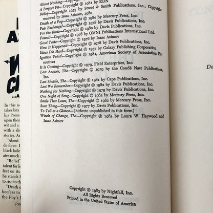 The Winds of Change & Other Stories by Isaac Asimov [FIRST EDITION / 1983]