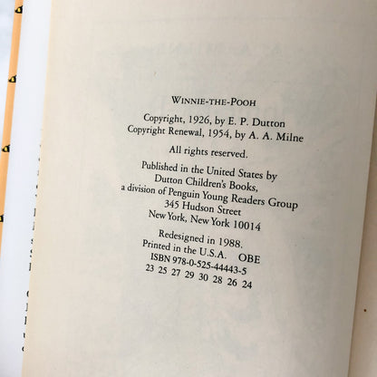 Winnie The Pooh by A.A. Milne [1988 HARDCOVER REISSUE]