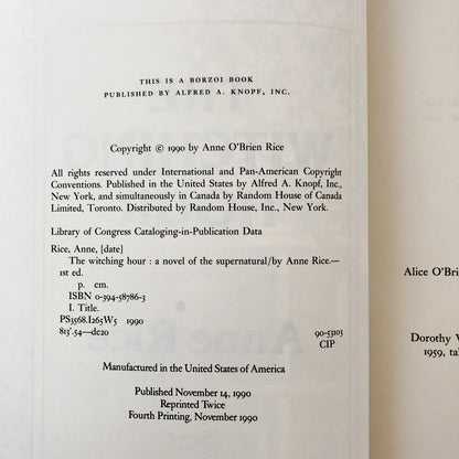 The Witching Hour by Anne Rice SIGNED! [FIRST EDITION] 1990 • Knopf