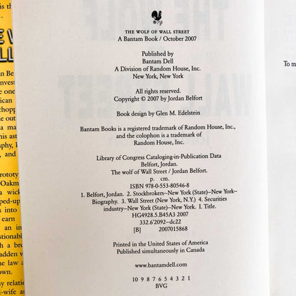 The Wolf of Wall Street by Jordan Belfort [FIRST EDITION / FIRST PRINTING]