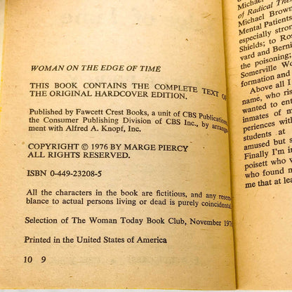 Woman on the Edge of Time by Marge Piercy [FIRST EDITION PAPERBACK] 1976