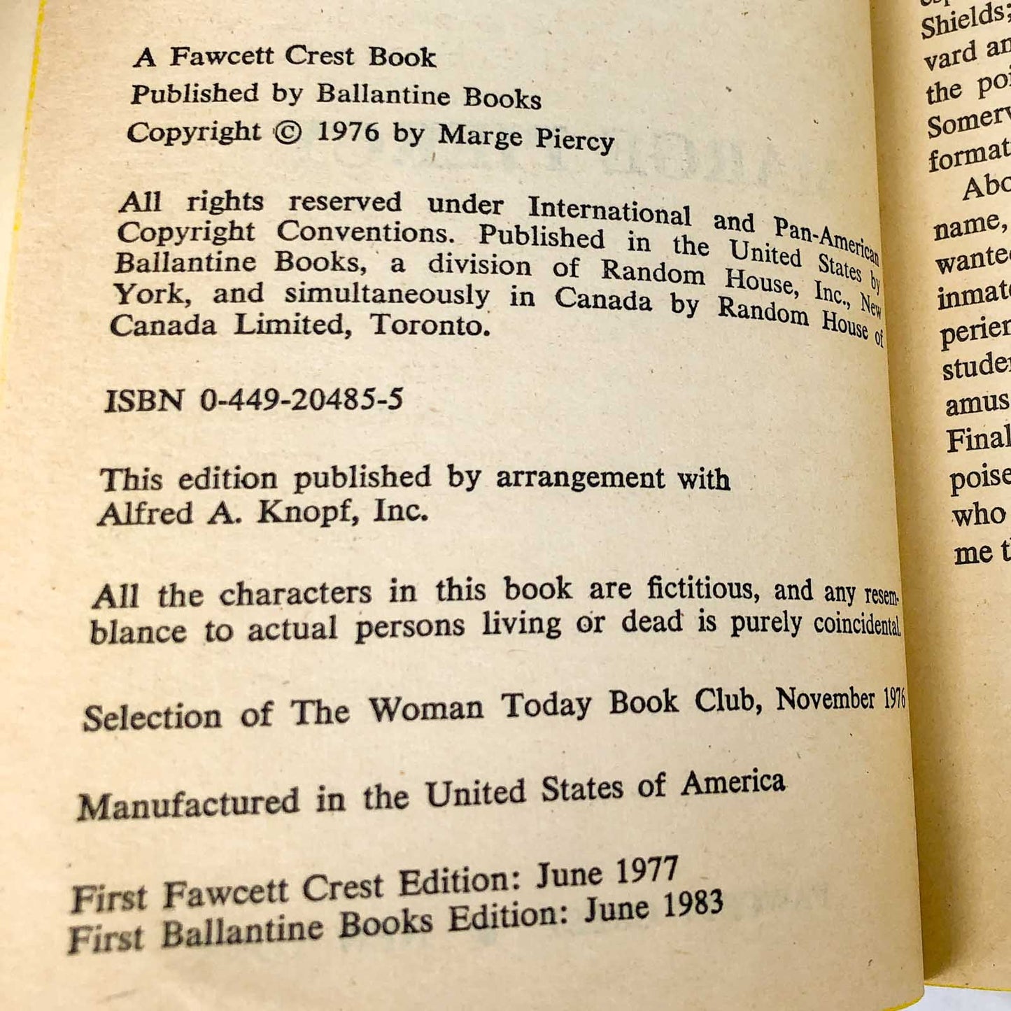 Woman on the Edge of Time by Marge Piercy [1983 PAPERBACK]