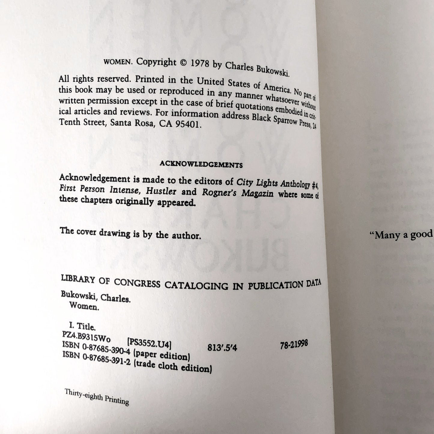 Women by Charles Bukowski [FIRST EDITION / 38th PRINTING]
