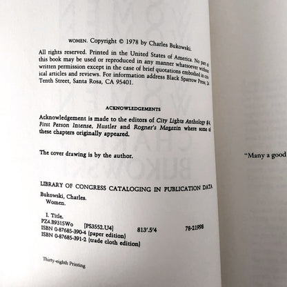 Women by Charles Bukowski [FIRST EDITION / 38th PRINTING]