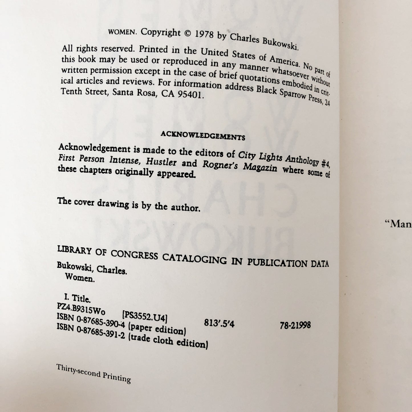 Women by Charles Bukowski [FIRST EDITION PAPERBACK] • Black Sparrow Press