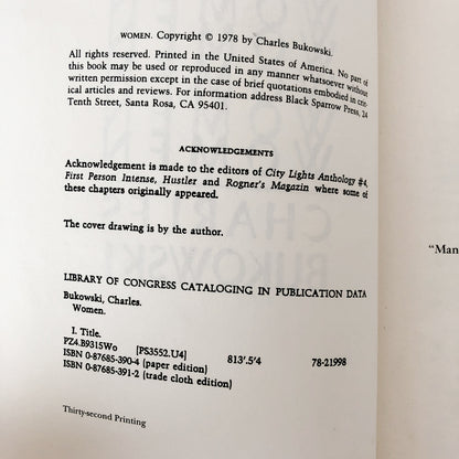 Women by Charles Bukowski [FIRST EDITION PAPERBACK] • Black Sparrow Press