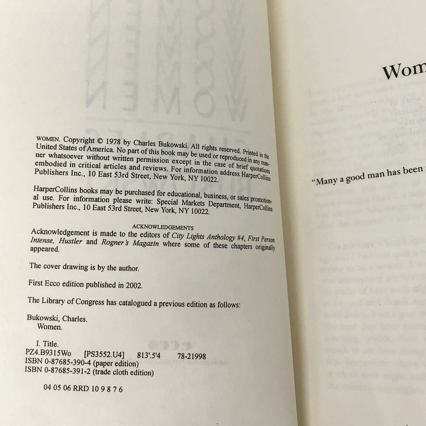 Women by Charles Bukowski [TRADE PAPERBACK RE-ISSUE] 2002 • Ecco