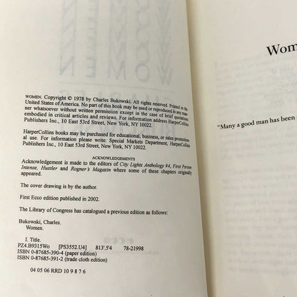 Women by Charles Bukowski [TRADE PAPERBACK RE-ISSUE] 2002 • Ecco