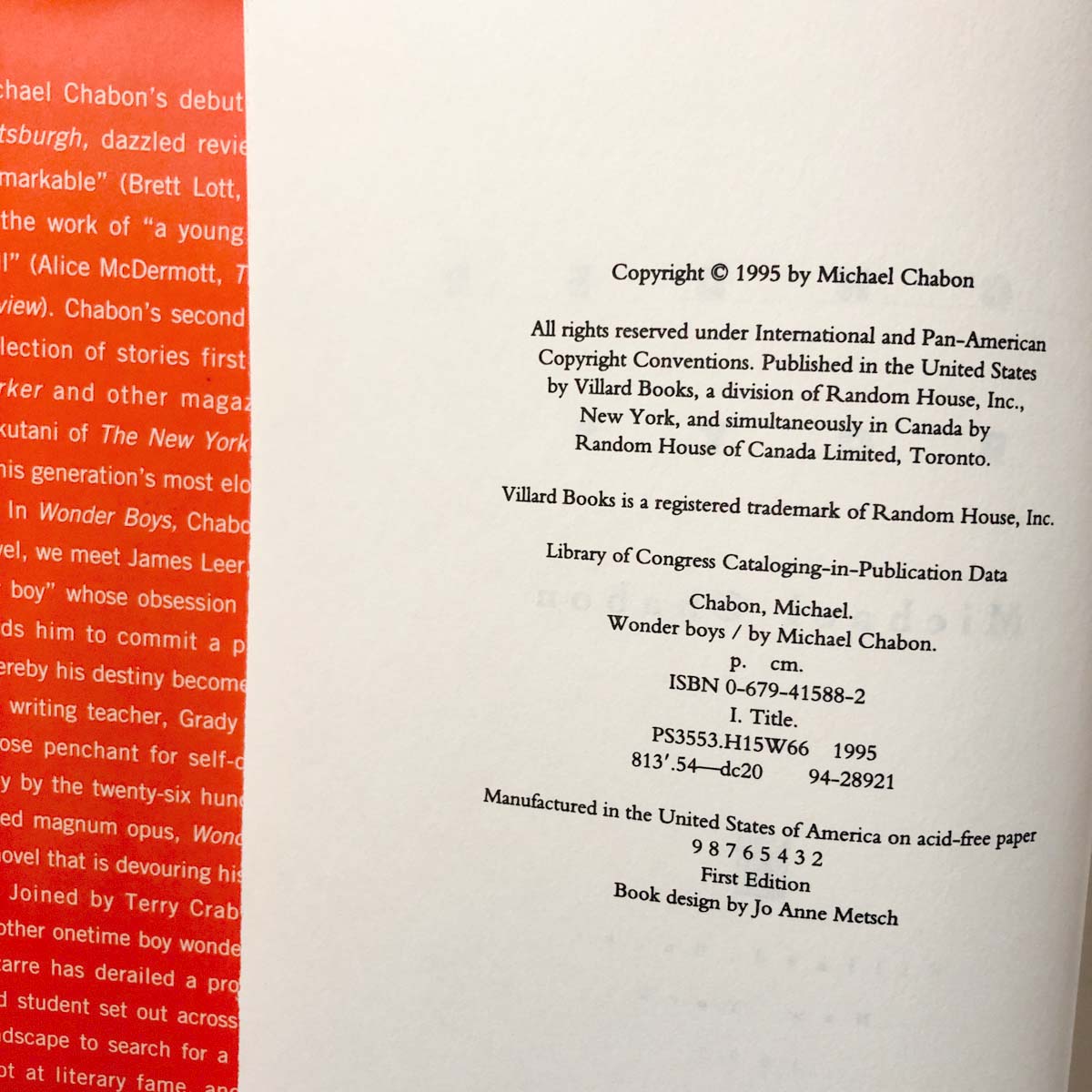 Wonder Boys by Michael Chabon [FIRST EDITION / 1995]