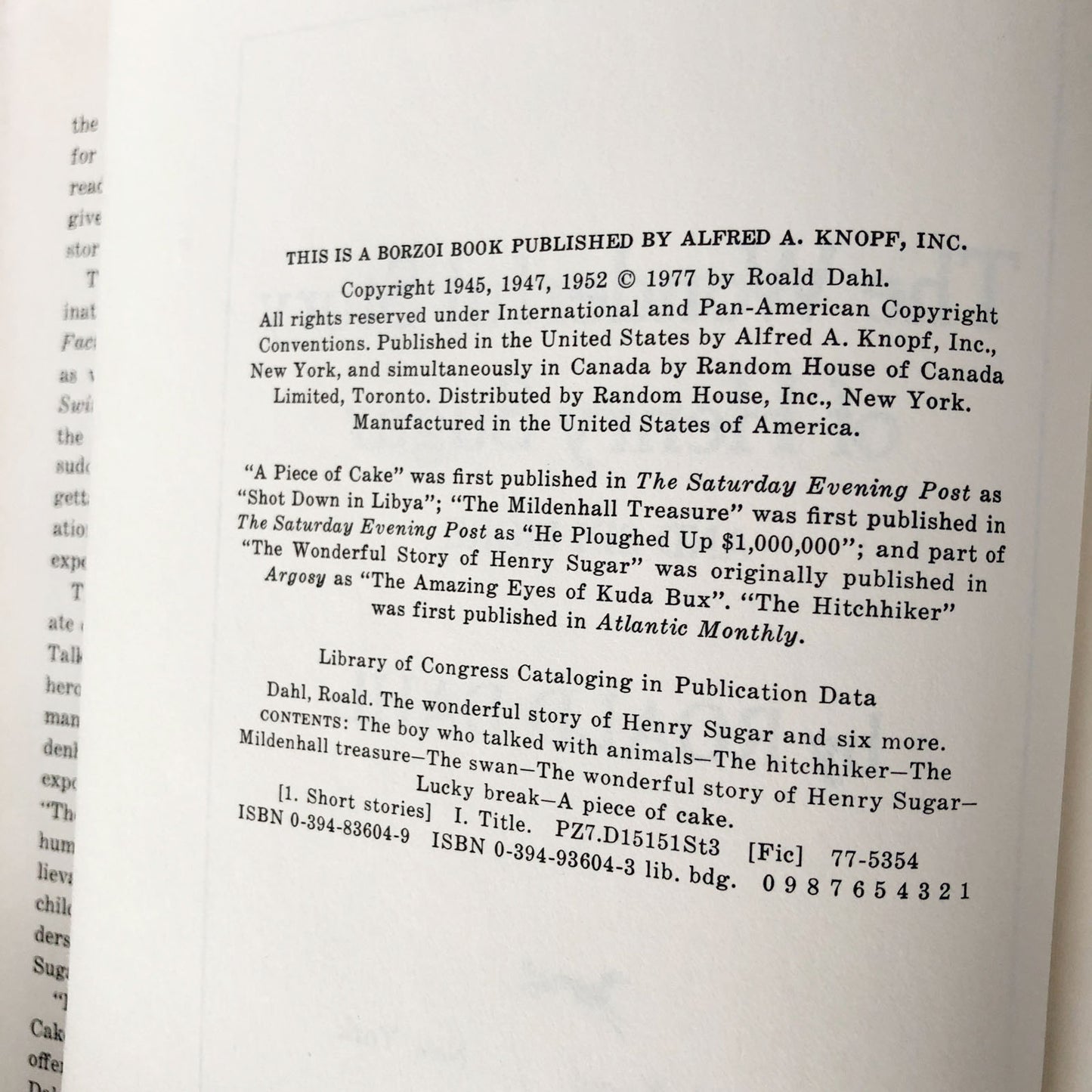 The Wonderful Story of Henry Sugar and Six More by Roald Dahl [FIRST EDITION / FIRST PRINTING] 1977