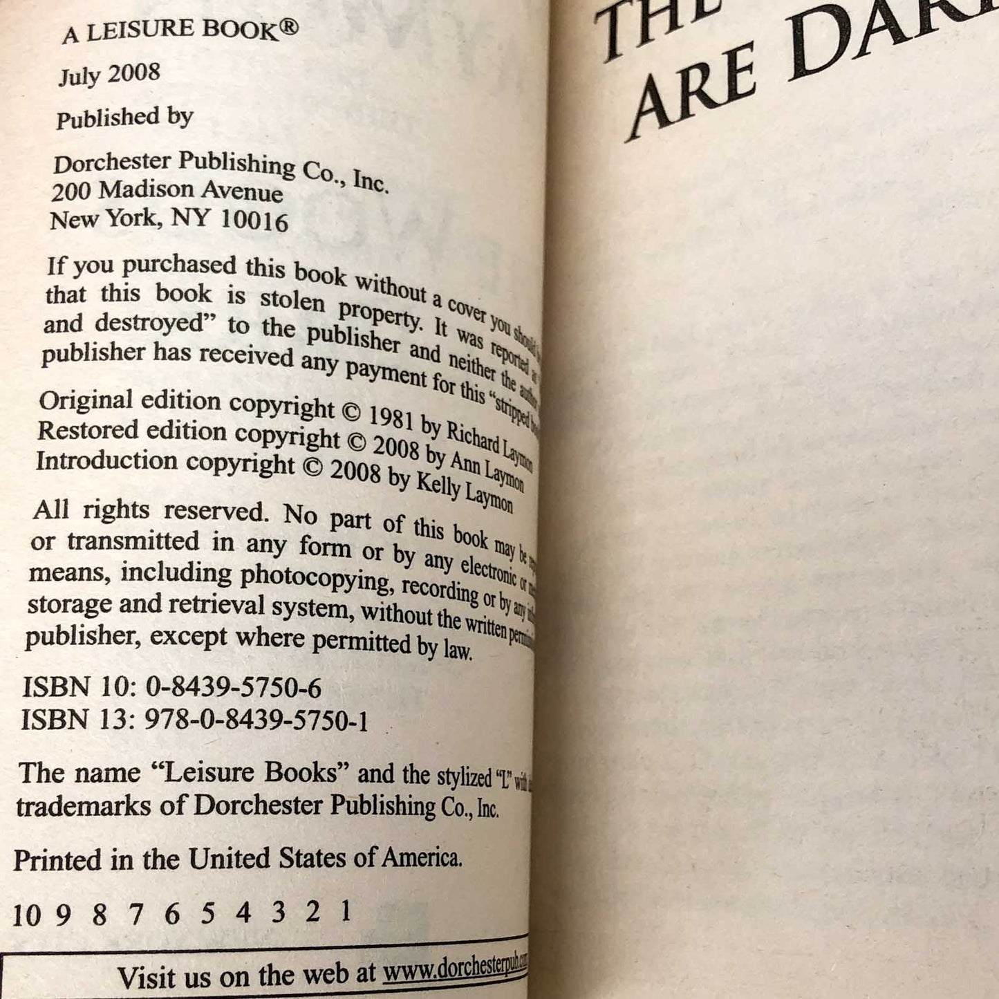 The Woods Are Dark by Richard Laymon [FIRST UNCUT PRINTING] 2008 • Leisure