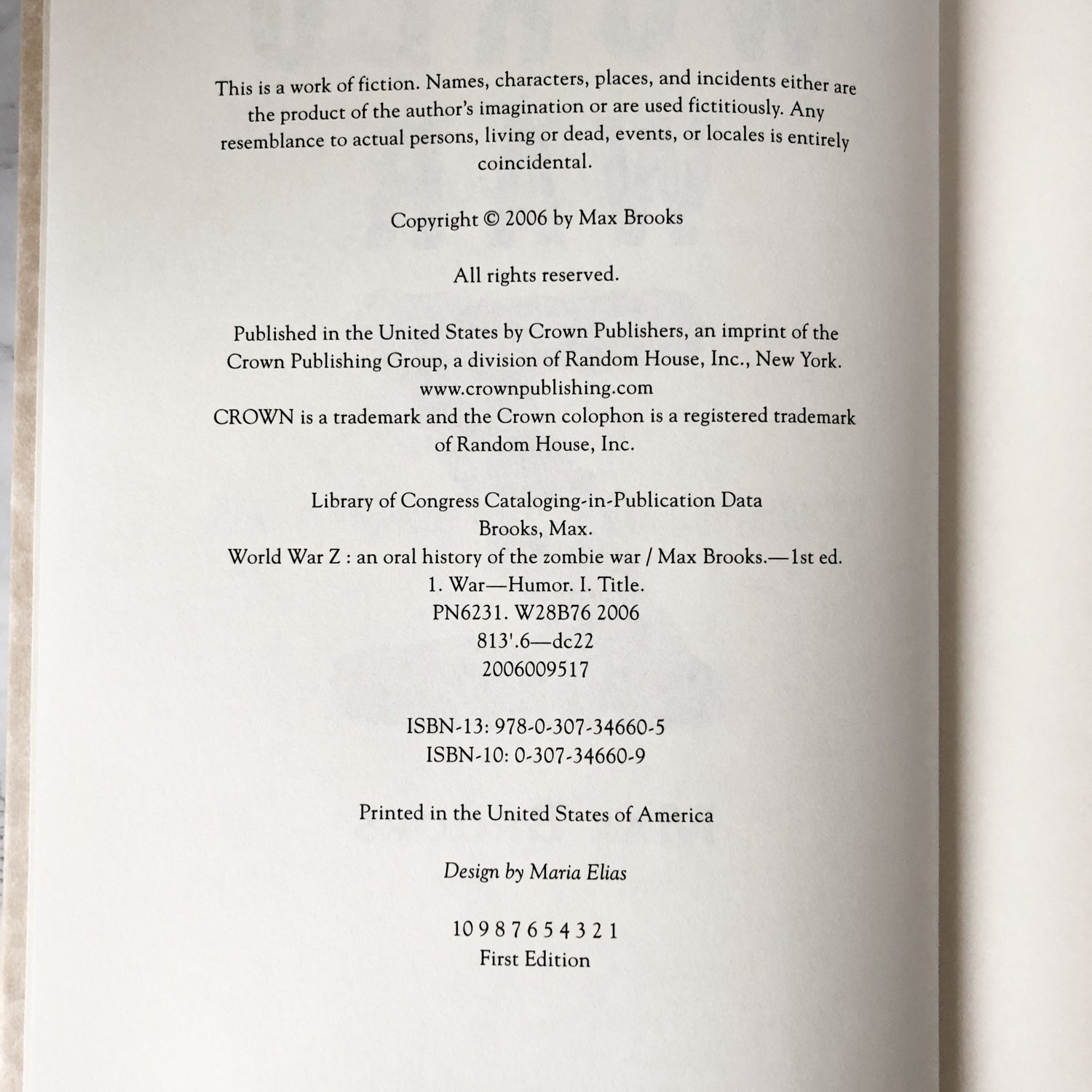 World War Z by Max Brooks [FIRST EDITION / FIRST PRINTING] 2006