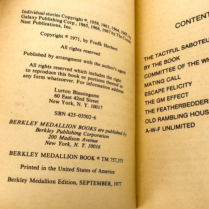 The Worlds of Frank Herbert [1977 PAPERBACK] Berkley Medallion