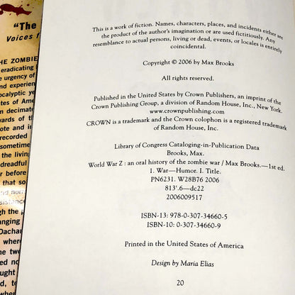 World War Z by Max Brooks SIGNED! [FIRST EDITION] 2006