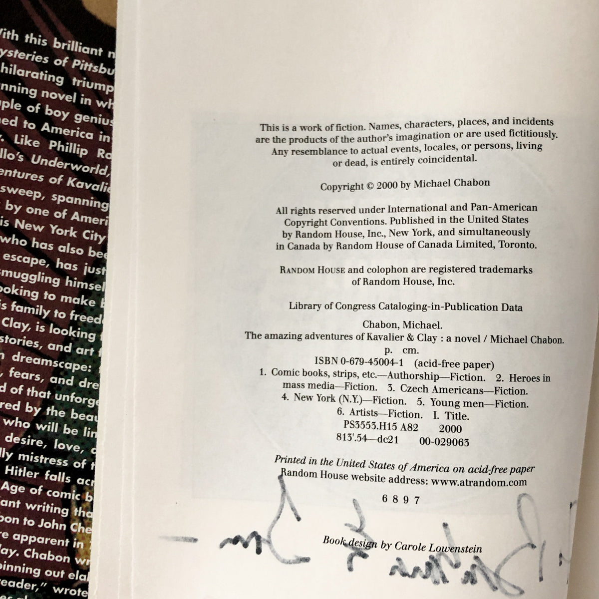 The Amazing Adventures of Kavalier & Clay by Michael Chabon SIGNED! [FIRST EDITION] - Bookshop Apocalypse