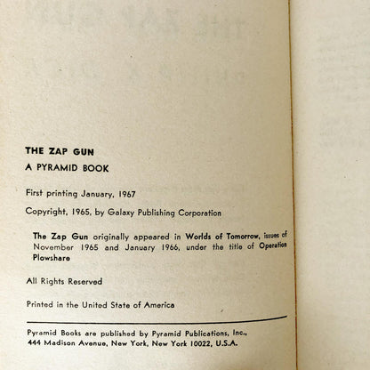 Zap Gun by Philip K. Dick [FIRST EDITION / FIRST PRINTING] 1967 Pyramid Books