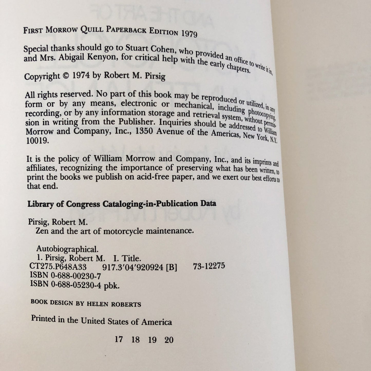 Zen and the Art of Motorcycle Maintenance by Robert M. Pirsig [TRADE PAPERBACK / 1979]