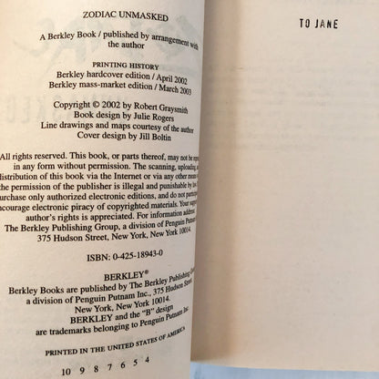 Zodiac Unmasked: The Identity of America's Most Elusive Serial Killer Revealed by Robert Graysmith [FIRST PAPERBACK EDITION]