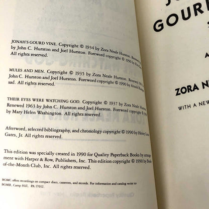 3 Novels by Zora Neale Hurston: Jonah's Gourd Vine, Mules & Men, Their Eyes Were Watching God [TRADE PAPERBACK OMNIBUS] 1990